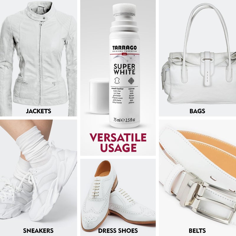 Tarrago Super White- Shoe Whitener Instant Cleaner for Sneakers with Applicator Tip for Leather Renew 75mL - Image 5